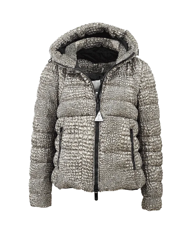 fashionable metallic puffer jacket for women -Breteuil Hooded Jacket