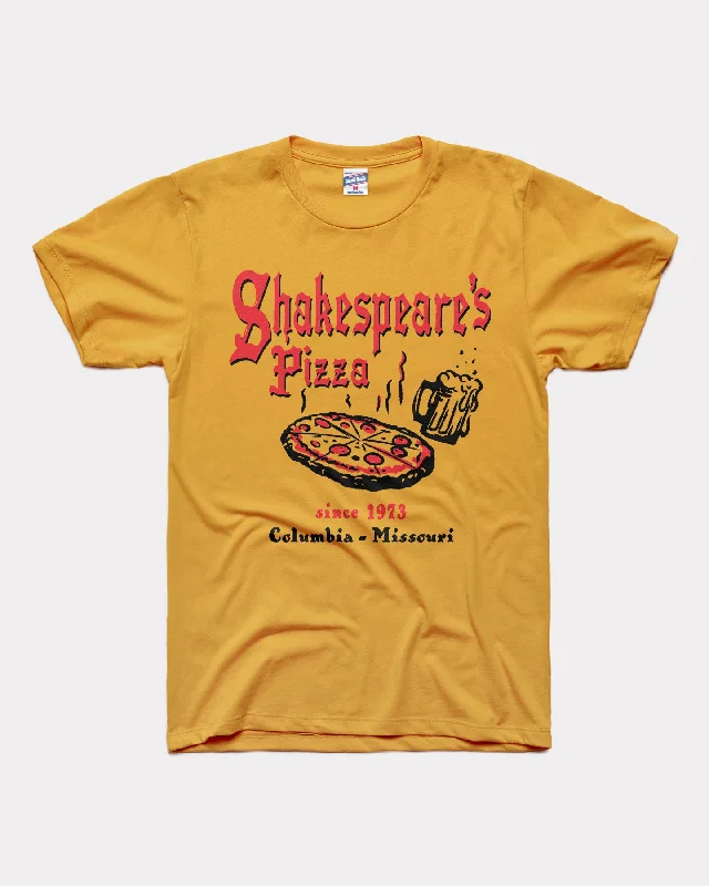 trendy button-down crop top for women -Shakespeare's Pizza Columbia Gold T-Shirt