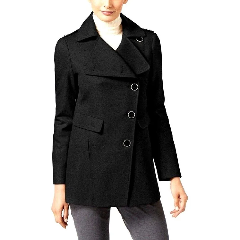 women's outdoor fleece jacket -Kenneth Cole Asymmetrical-Button Coat Black Small