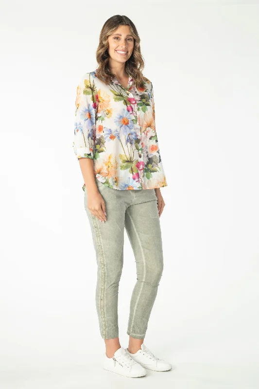 ladies' boyfriend-style shirt -Freda Print shirt