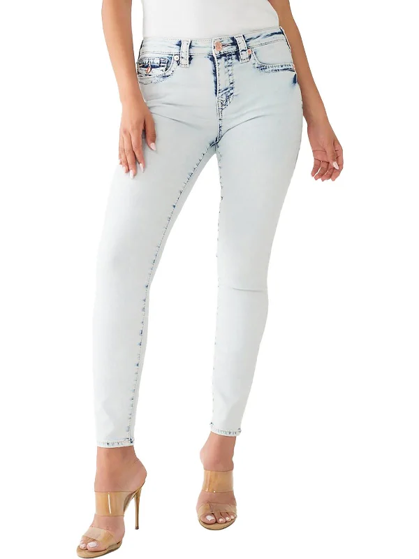 comfy mid-rise casual jeans for women -Jennie Curvy Womens Mid-Rise Light Wash Skinny Jeans