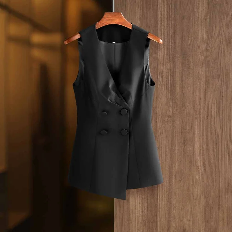 ladies' soft knit cardigan coat -Womens cut-out sleeveless shirt black formal party top