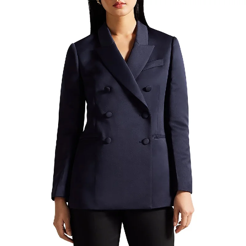 ladies' faux suede jacket -Ted Baker Womens Collar Pocket Double-Breasted Blazer