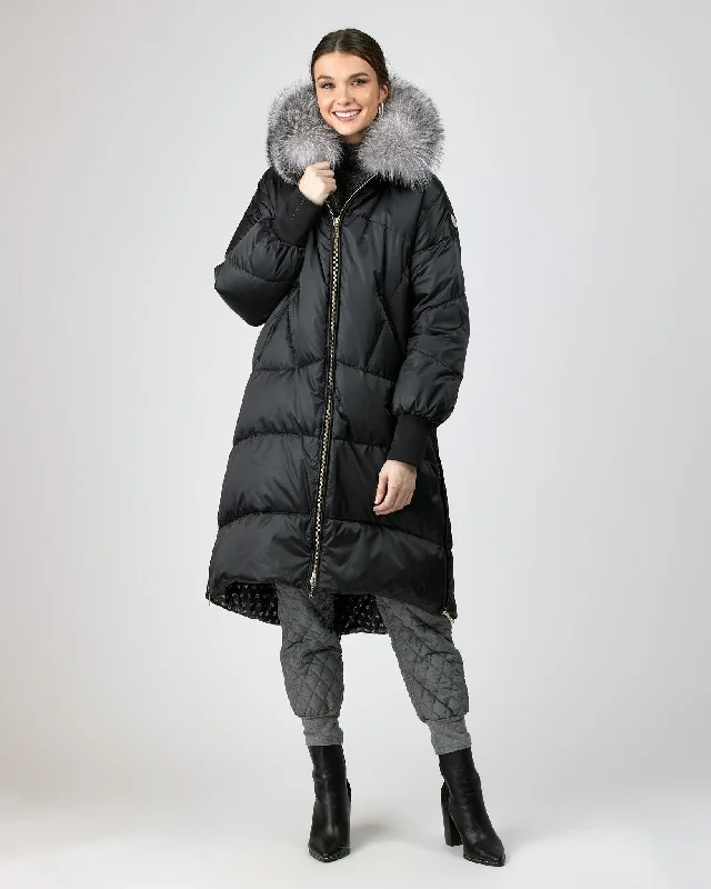 women's slim fit blazer -Apres-Ski Coat with Detachable Fox Hood Trim