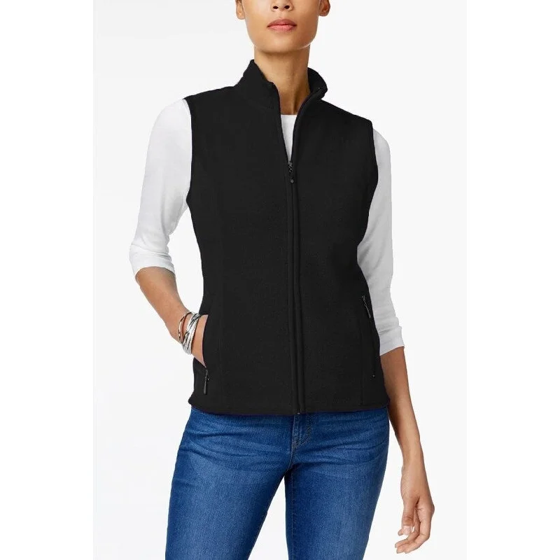 ladies' cashmere overcoat -Karen Scott Women's Zeroproof Fleece Vest Black Size Small