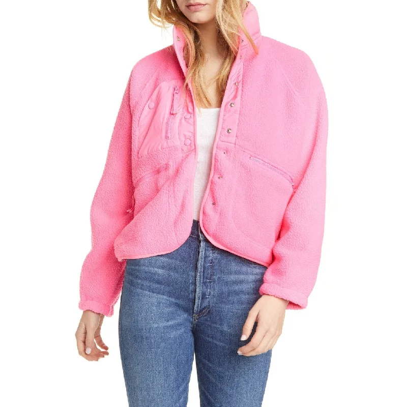 fitted wool blend coat for women -Free People Women's Fp Movement Hit The Slopes Fleece Jacket Pink Size Medium