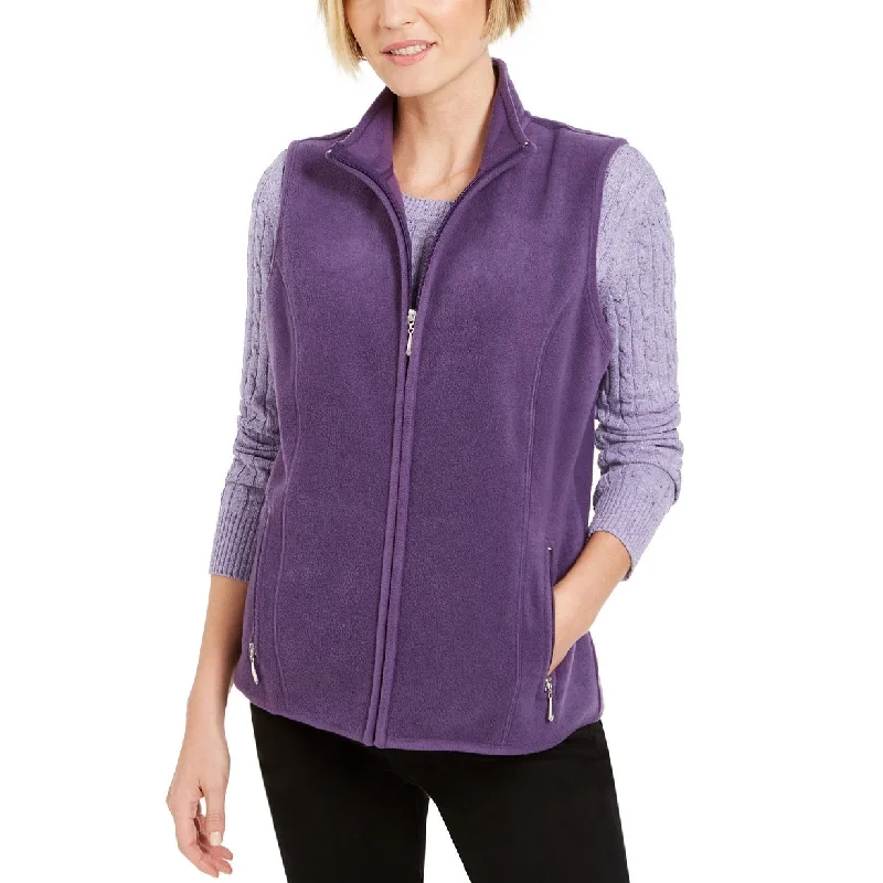 casual zip-up hoodie jacket for women -Karen Scott Women's Sport Zip-Up Zeroproof Fleece Vest Medium Purple Size X-Large