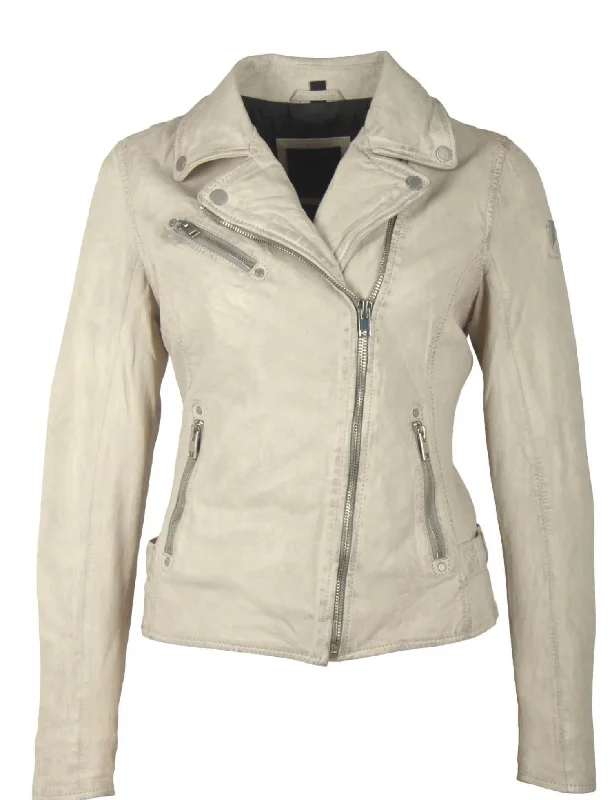 casual coats for women -Distressed Heart Leather Jacket In White