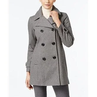 ladies' designer overcoat -Anne Klein Double-Breasted Long Peacoat Medium Gray