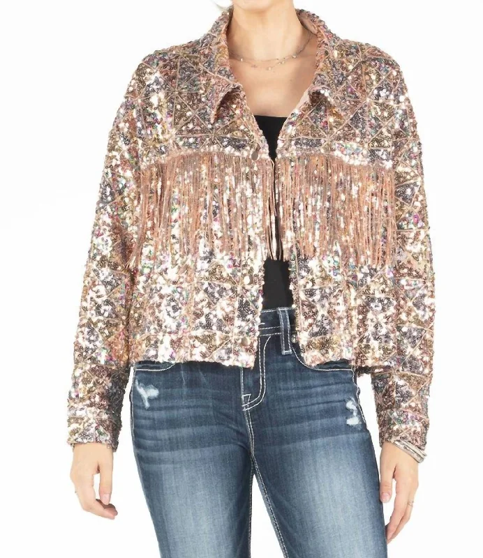 ladies' designer overcoat -In The Spotlight Sequin Jacket In Rose Gold