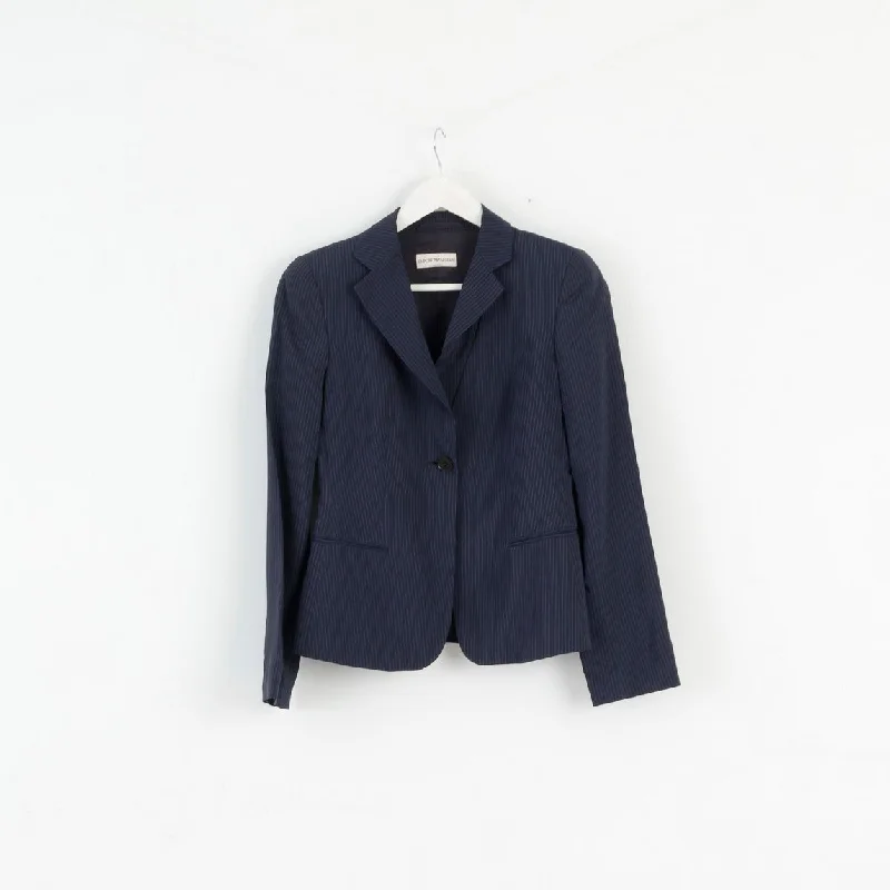 women's bohemian style kimono jacket -Emporio Armani Womens S Blazer Navy Striped Fit Made in Italy Jacket