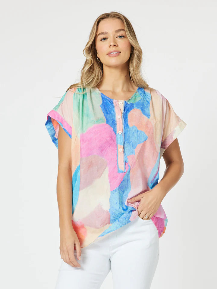 ladies' short sleeve wrap blouse -Esperance Top - Multi