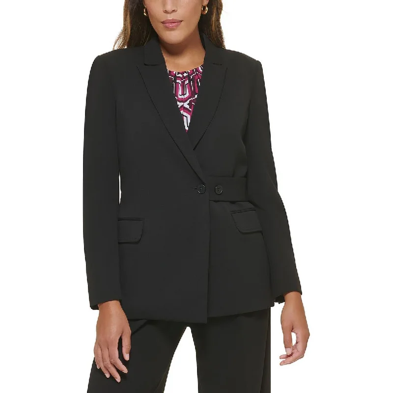 women's double-breasted coat -Calvin Klein Womens Petites Stretch Crepe Belted