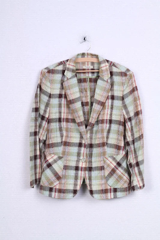 women's outdoor fleece jacket -Christian Berg Womens M Blazer Check Green Single Breasted Linen