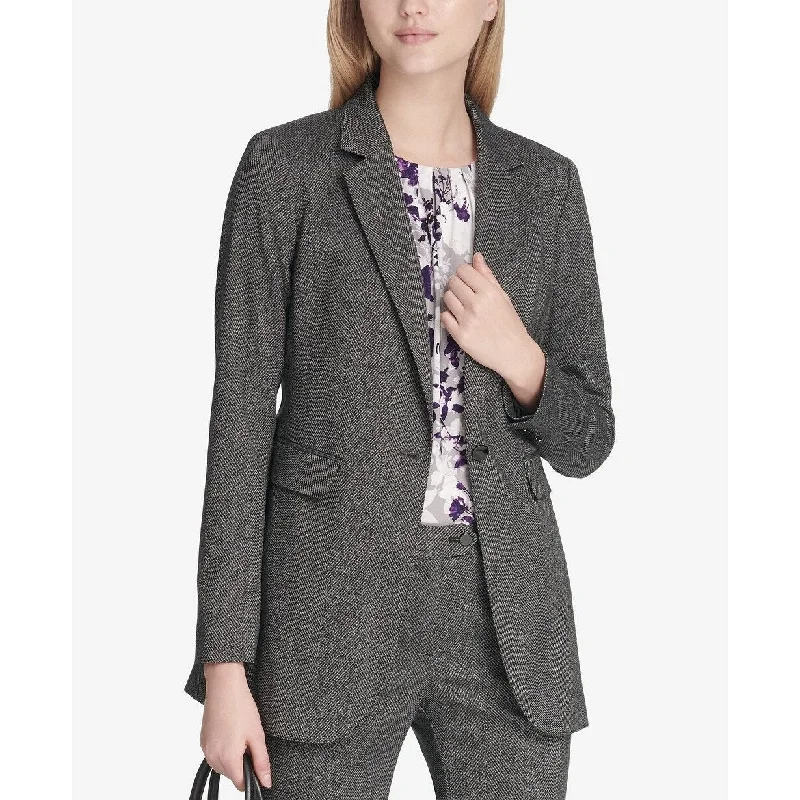 ladies' wool overcoat -Calvin Klein Women's Herringbone One-Button Jacket Gray Size 4