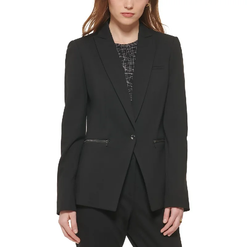 stylish houndstooth coat for women -Calvin Klein Womens Ponte Long Sleeves One-Button Blazer