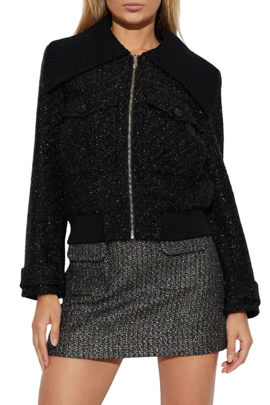 women's cropped bomber jacket -Boucle Bomber Jacket In Black