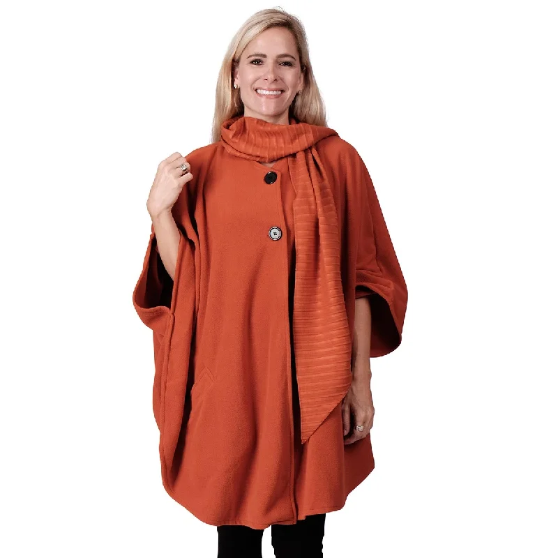 ladies' soft knit cardigan coat -Hannah Fleece Cozy Coat Cape with attached Textured Fleece Scarf