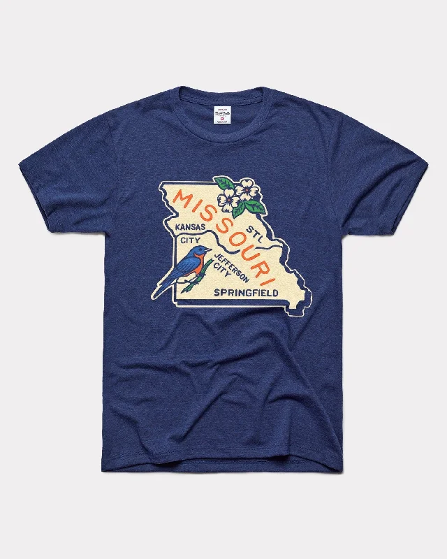 soft waffle-knit top for ladies -Missouri Map Vintage Navy T-Shirt