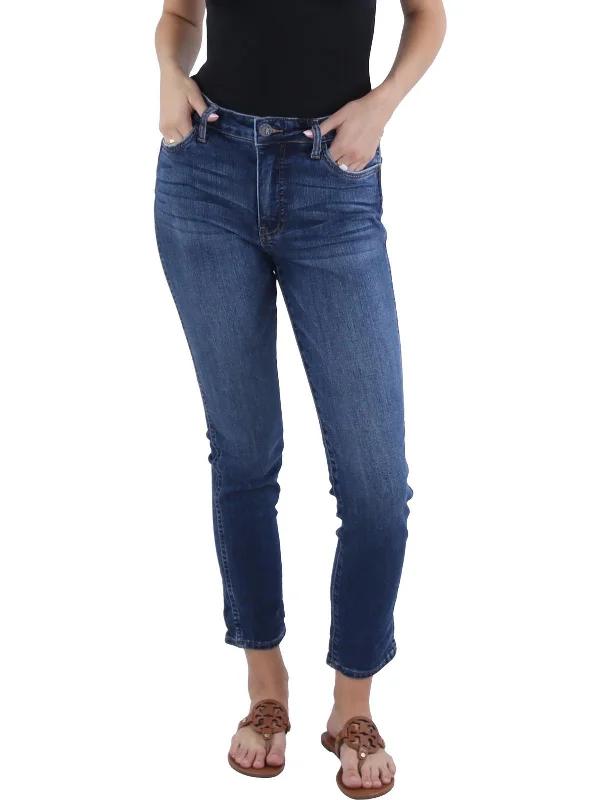 trendy oversized boyfriend jeans for ladies -Catherine Womens High Rise Whisker Wash Boyfriend Jeans