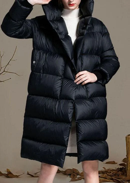 casual oversized shacket for women -Fashion Black Pockets Warm Regular Winter Duck Down Winter Coats