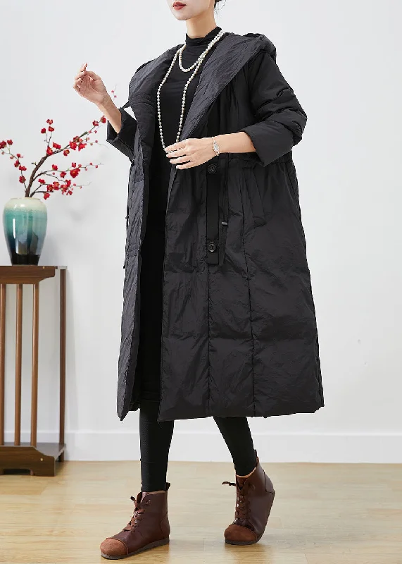 military-style coat for women -Plus Size Black Oversized Patchwork Duck Down Jacket In Winter