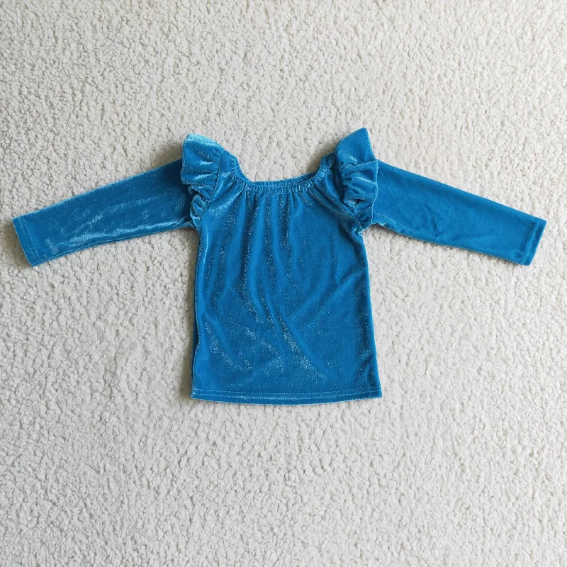 women's breathable linen tunic -Blue Baby velvet top