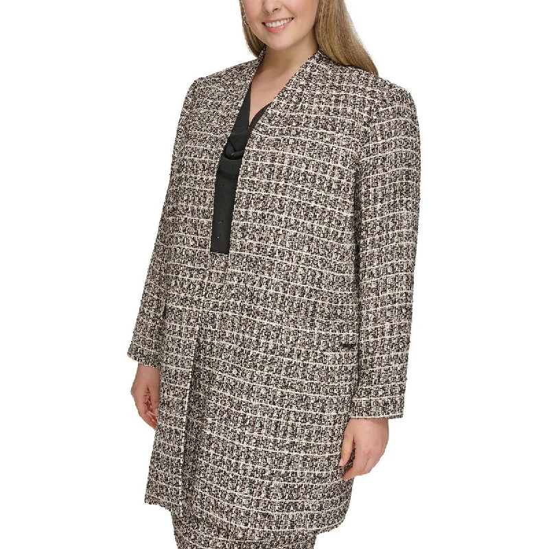 women's thermal long coat -Calvin Klein Womens Plus Tweed Open Front Duster Blazer