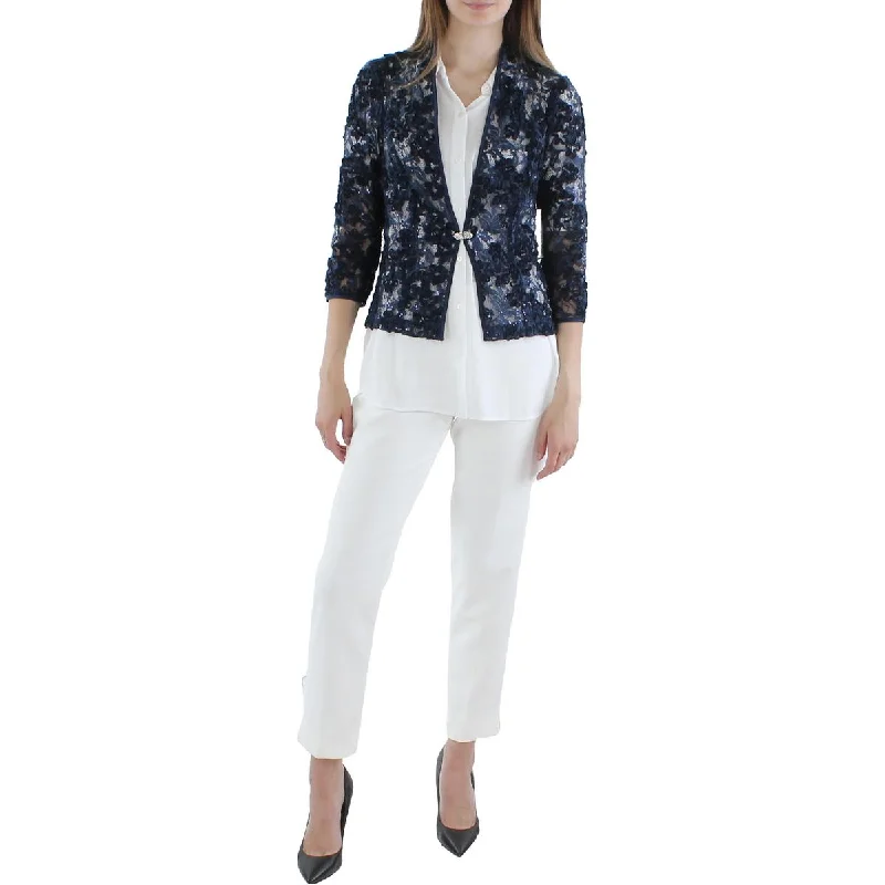 stylish fleece-lined coat for women -Jessica Howard Womens Lace Sheer One-Button Blazer