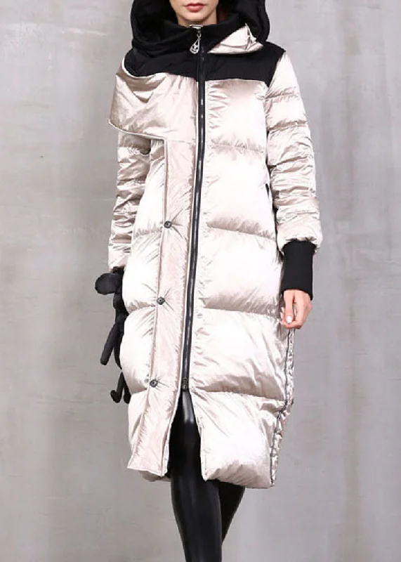 casual coats for women -Plus Size Khaki Zip Up Patchwork Duck Down Winter down coat