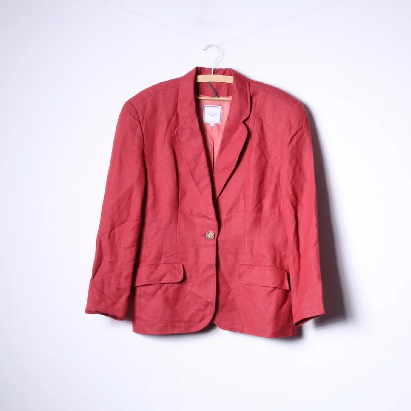 women's lightweight jacket -Marc Aurel Womens 42 Blazer Red Single Breasted Linen Shoulder Pads Top