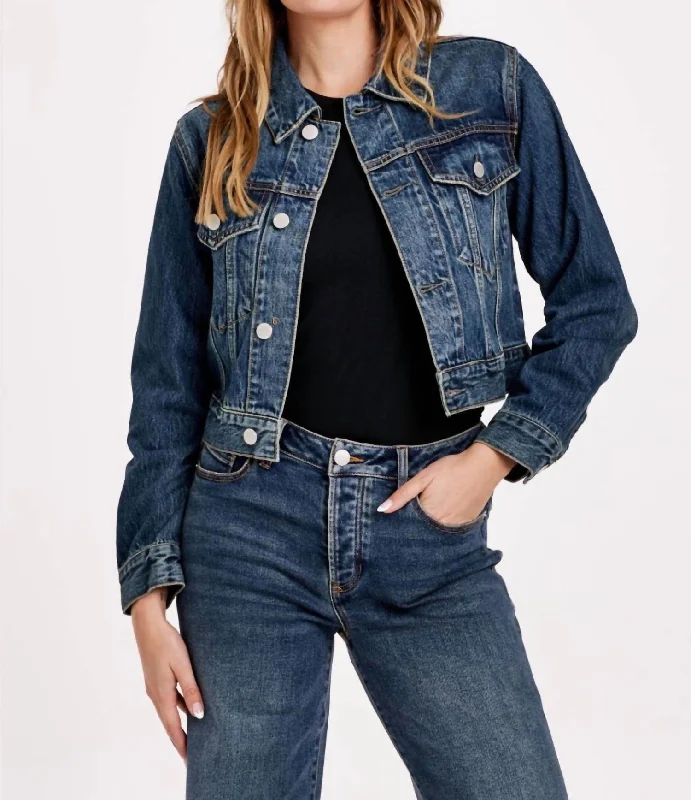 winter-ready faux shearling jacket for women -Abigail Classic Cropped Denim Jacket In Medium Wash