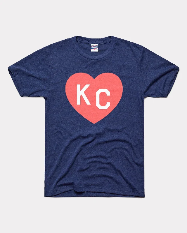 women's off-shoulder knit sweater -Navy & Pink KC Heart T-Shirt