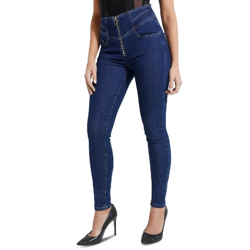 trendy color-blocked jeans for women -Guess Women's High-Rise Zip-Front Skinny Jeans Blue Size 26