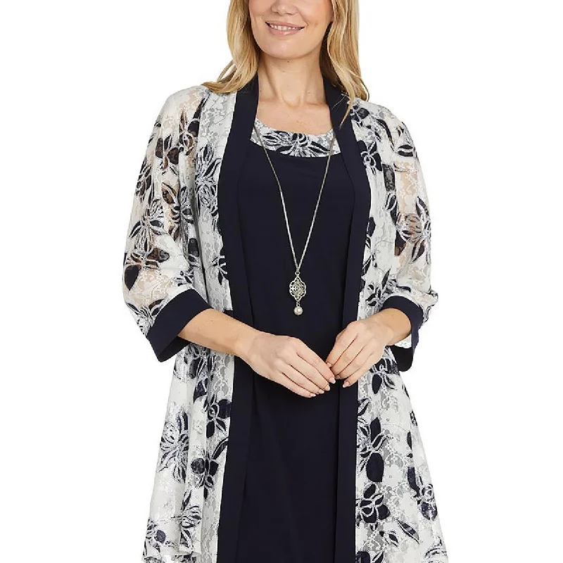 stylish fleece-lined coat for women -R&M Richards Womens Petites Lace Floral Duster Blazer