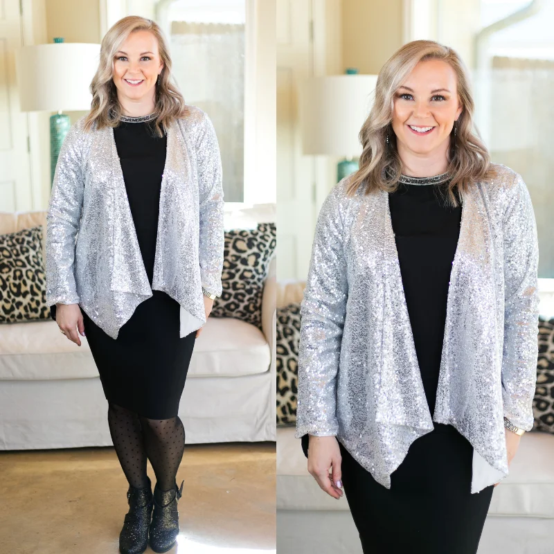 elegant long coat for women -Glam Slam Sequin Blazer Jacket in Silver