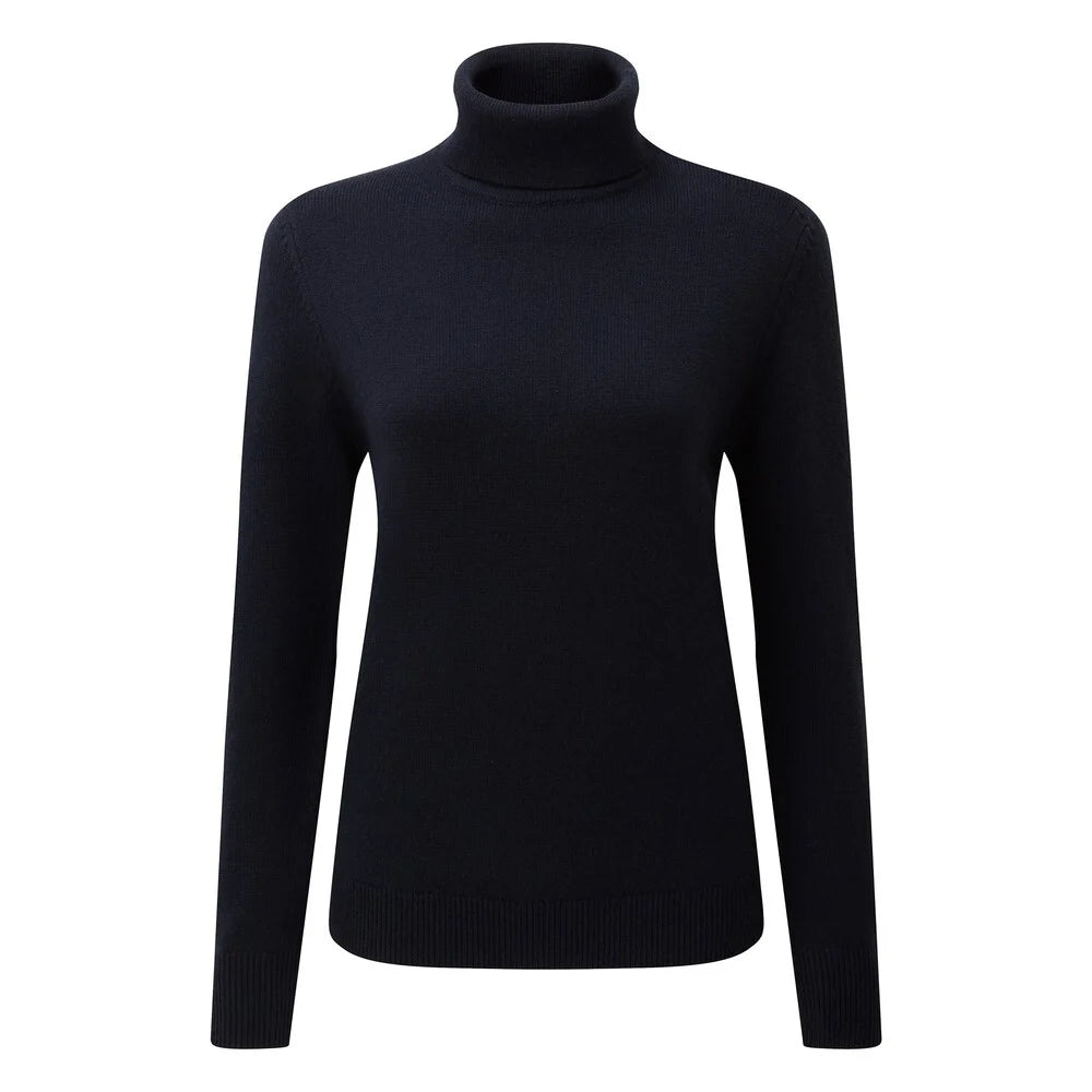 off-the-shoulder ruffle top for women -Merino Wool Roll Neck - Navy