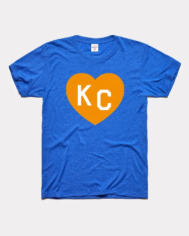 ladies' draped wrap top -Royal Blue Crown Town KC Heart Vintage T-Shirt