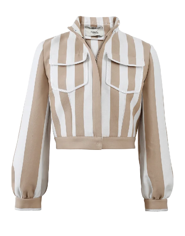 casual oversized shacket for women -Striped Cropped Jacket