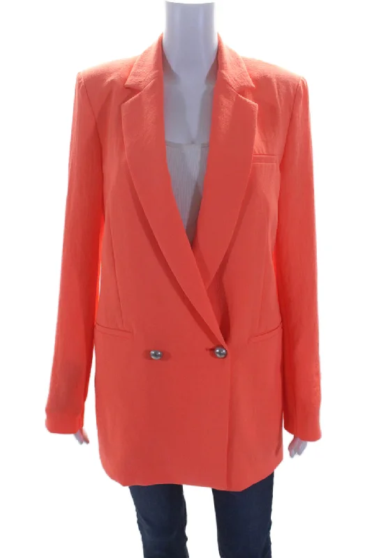 ladies' soft knit cardigan coat -Pinko Womens Double Breasted Goldie Blazer Jacket Neon Orange