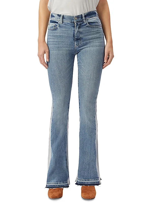 dark-wash tapered jeans for ladies -Bridget Womens Raw Hem Denim Bootcut Jeans