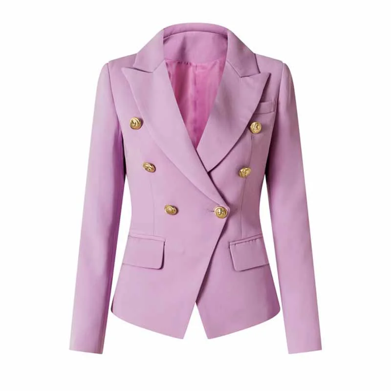 winter-ready faux shearling jacket for women -Women's Luxury Fitted Lavender Blazer Golden Lion Buttons Coat Jacket