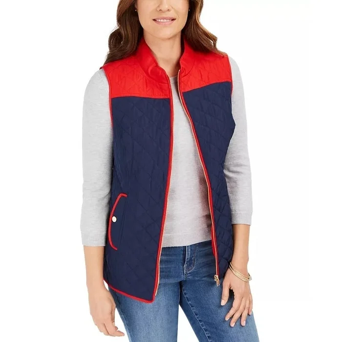 waterproof hiking jacket for women -Charter Club Women's Colorblocked Quilted Vest Blue Size Large