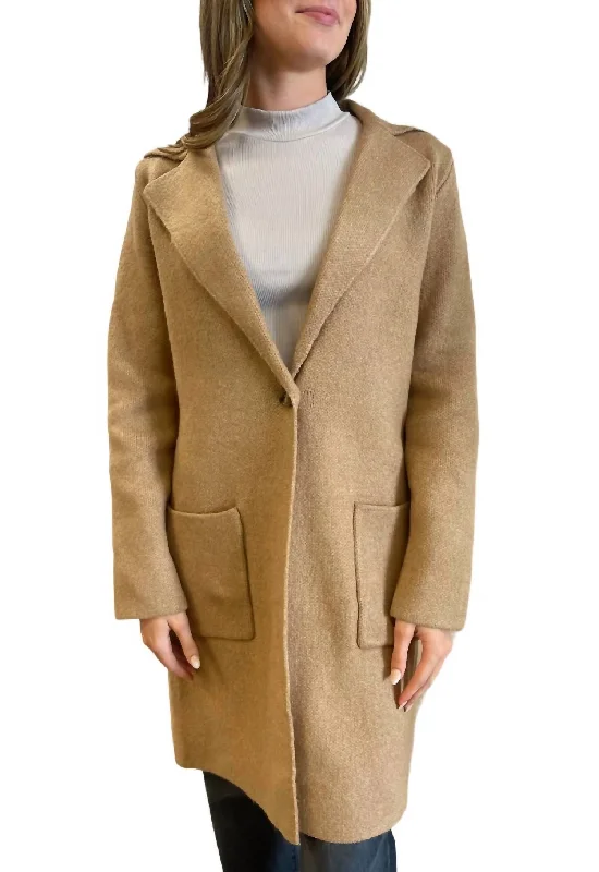 stylish longline coat for women -Long Cardigan/coat In Camel