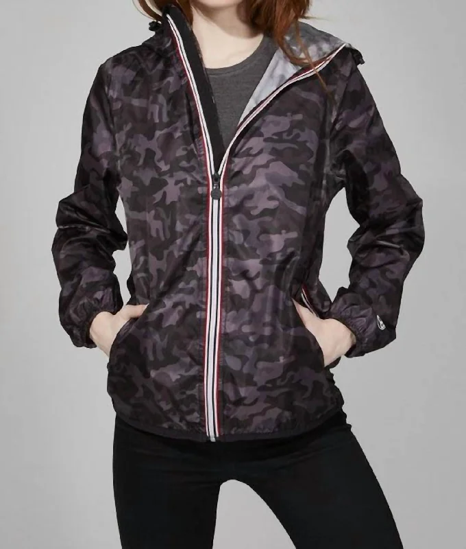 classic trench raincoat for women -Rain Jacket In Black Camo