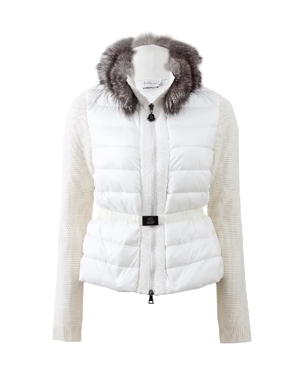 sleek minimalist coat for women -Belted Puff Cardigan Jacket