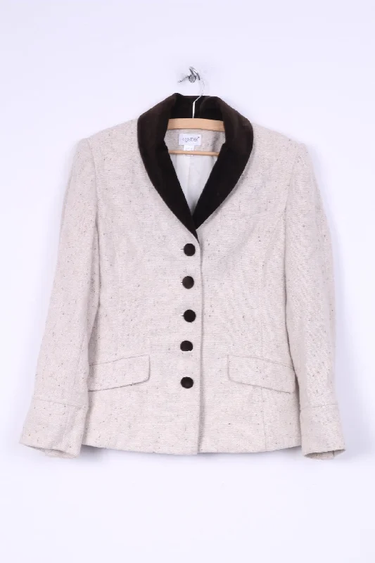 ladies' faux suede jacket -Together Womens 10 36 S Blazer Cream Single Breasted Tail Back Shoulder Pads Vinatge