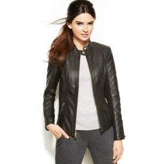 lightweight quilted jacket for women -INC International Concepts Quilted Faux-Leather Moto Jacket Black Extra Large