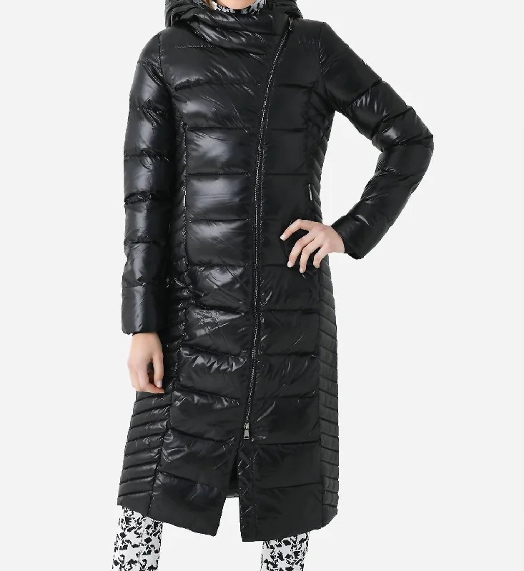 ladies' longline puffer coat -Alina Long Coat In Black