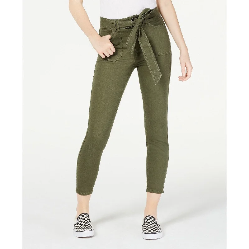 ladies' acid wash skinny jeans -Vanilla Star Women's Belted Cropped Jeans Green Size 9